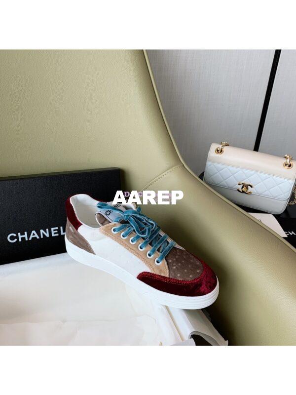 Replica Chanel Trainers Velvet Sneakers G36295 Burgundy Beige 7