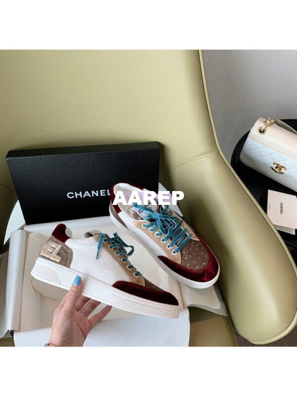 Replica Chanel Trainers Velvet Sneakers G36295 Burgundy Beige 8