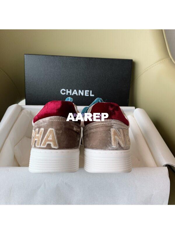 Replica Chanel Trainers Velvet Sneakers G36295 Burgundy Beige 9