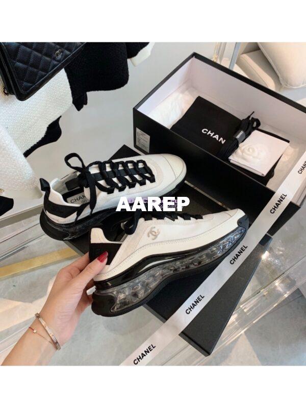 Replica Chanel Velvet Calfskin & Calfskin Sneakers G36299 Ivory 3