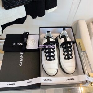 Replica Chanel Velvet Calfskin & Calfskin Sneakers G36299 Ivory 2