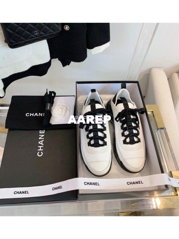 Replica Chanel Velvet Calfskin & Calfskin Sneakers G36299 Ivory 4
