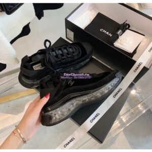Replica Chanel Velvet Calfskin & Calfskin Sneakers G36299 Black