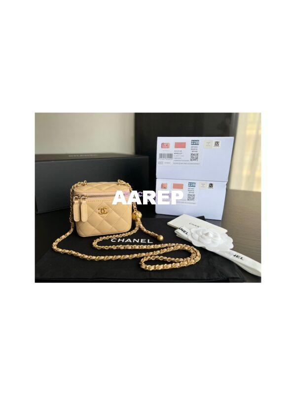 Replica Chanel New 22SS Mini Vanity With Charm Chain in Lambskin AP1447 Beige 5