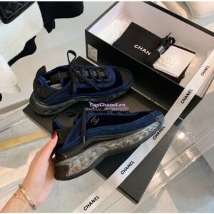 Replica Chanel Suede Calfskin & Velvet Sneakers G36299 Navy Blue