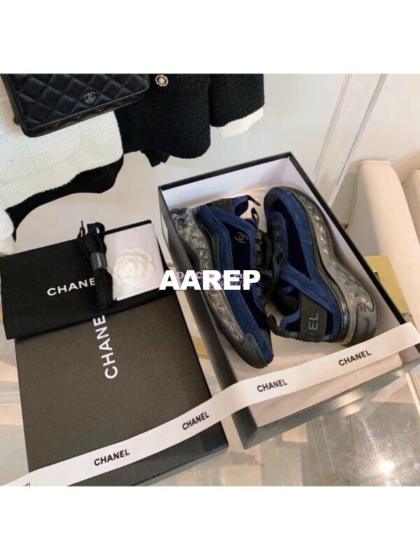 Replica Chanel Suede Calfskin & Velvet Sneakers G36299 Navy Blue 2