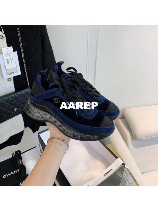 Replica Chanel Suede Calfskin & Velvet Sneakers G36299 Navy Blue 3
