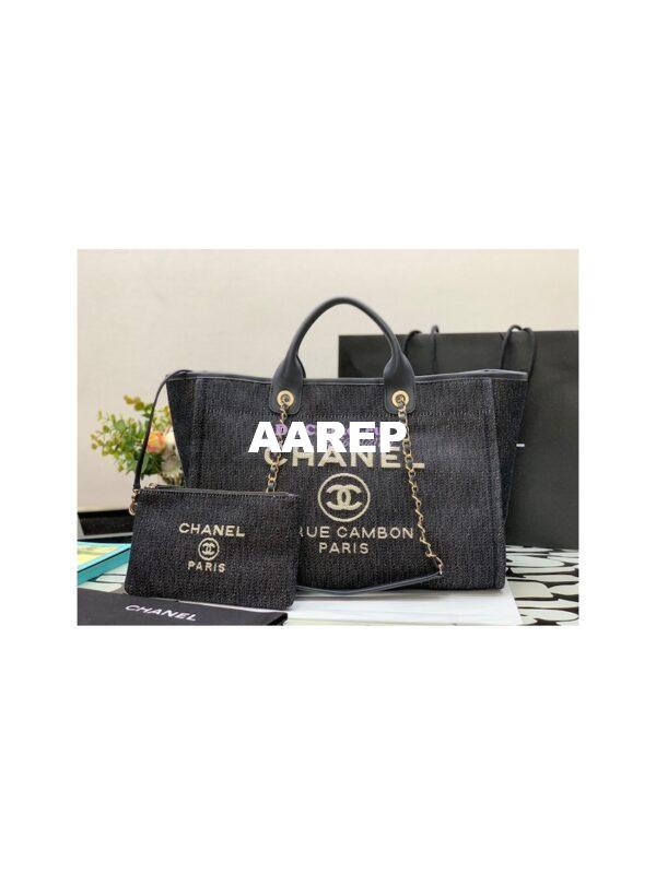 Replica Chanel Maxi Tote 2 in 1 Denim & Woolen Deauville Bag A93786 Denim Dark Blue 3