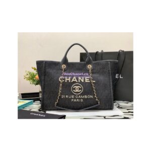 Replica Chanel Maxi Tote 2 in 1 Denim & Woolen Deauville Bag A93786 Denim Dark Blue 2