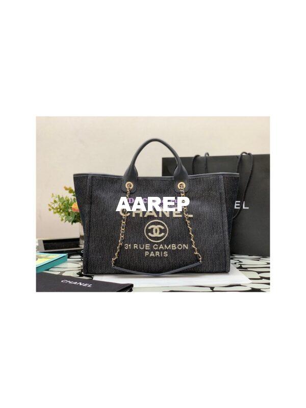 Replica Chanel Maxi Tote 2 in 1 Denim & Woolen Deauville Bag A93786 Denim Dark Blue 4