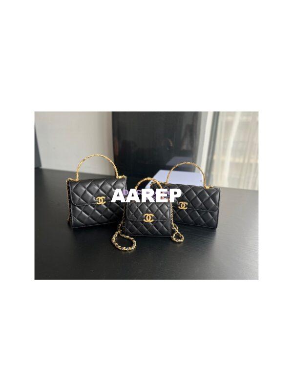 Replica Chanel Clutch With Chain in Lambskin with Enamel Handle AP2945 Black