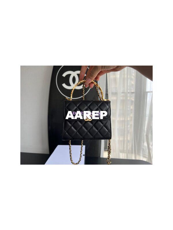 Replica Chanel Clutch With Chain in Lambskin with Enamel Handle AP2945 Black 3