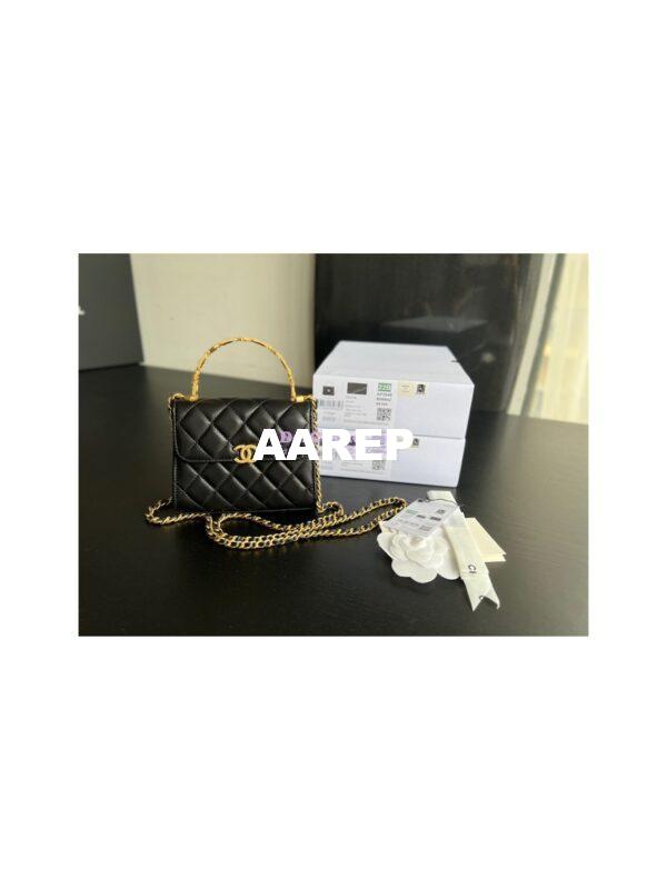 Replica Chanel Clutch With Chain in Lambskin with Enamel Handle AP2945 Black 4