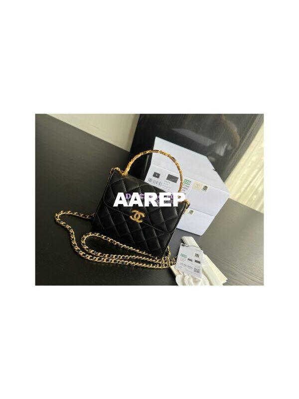 Replica Chanel Clutch With Chain in Lambskin with Enamel Handle AP2945 Black 5