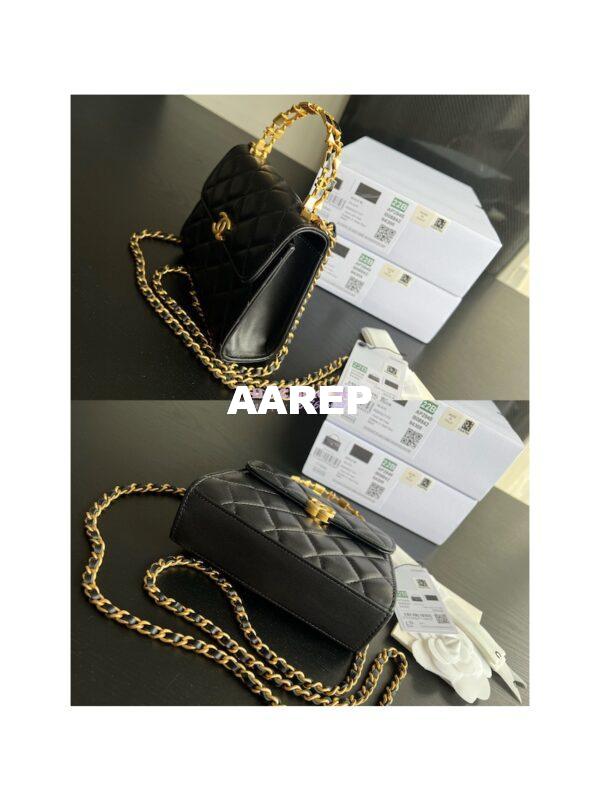 Replica Chanel Clutch With Chain in Lambskin with Enamel Handle AP2945 Black 7