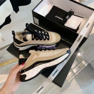 Replica Chanel Velvet Calfskin & Mixed Fibers Sneakers G35617 Beige