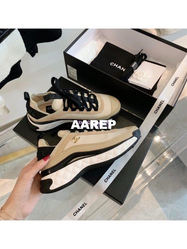 Replica Chanel Velvet Calfskin & Mixed Fibers Sneakers G35617 Beige 3