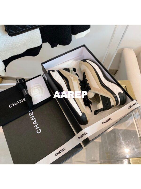 Replica Chanel Velvet Calfskin & Mixed Fibers Sneakers G35617 Beige 4