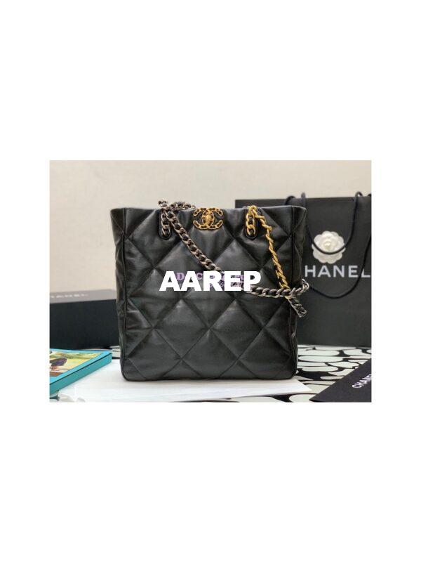 Replica Chanel 19 Shopping Bag Lambskin AS3519 Black 2