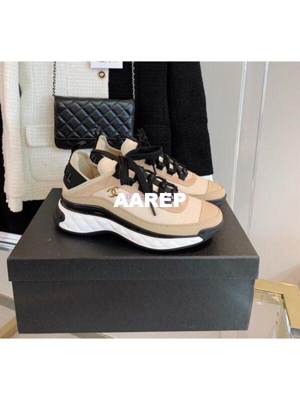 Replica Chanel Velvet Calfskin & Mixed Fibers Sneakers G35617 Beige 5