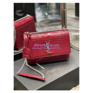 Replica YSL Saint Laurent Medium Sunset Monogram wine red crocodile embossed bag