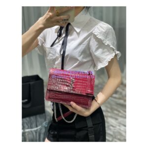 Replica YSL Saint Laurent Medium Sunset Monogram wine red crocodile embossed bag 2