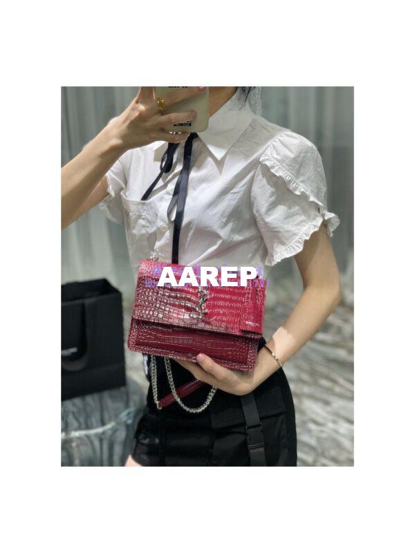 Replica YSL Saint Laurent Medium Sunset Monogram wine red crocodile embossed bag 4