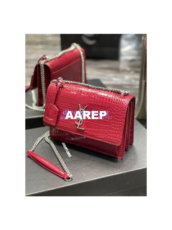 Replica YSL Saint Laurent Medium Sunset Monogram wine red crocodile embossed bag 6