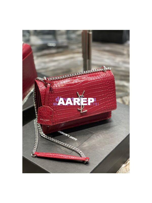 Replica YSL Saint Laurent Medium Sunset Monogram wine red crocodile embossed bag 7
