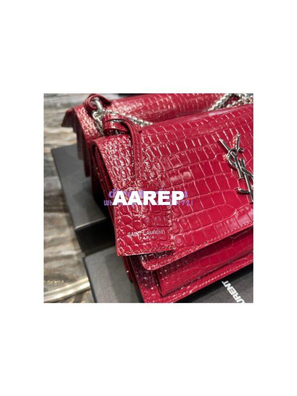 Replica YSL Saint Laurent Medium Sunset Monogram wine red crocodile embossed bag 8