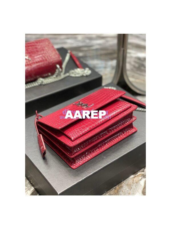 Replica YSL Saint Laurent Medium Sunset Monogram wine red crocodile embossed bag 9