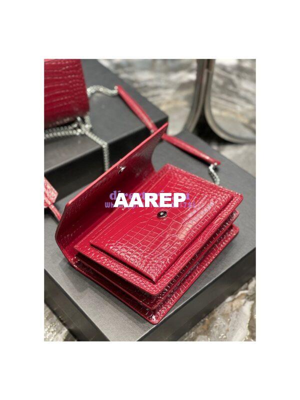 Replica YSL Saint Laurent Medium Sunset Monogram wine red crocodile embossed bag 10