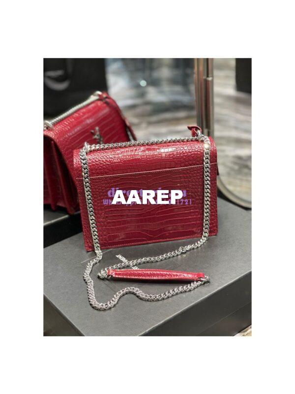 Replica YSL Saint Laurent Medium Sunset Monogram wine red crocodile embossed bag 12