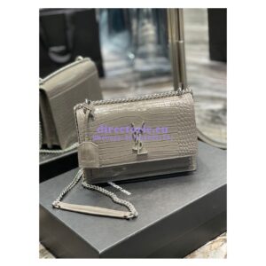 Replica YSL Saint Laurent Medium Sunset Monogram grey crocodile embossed bag