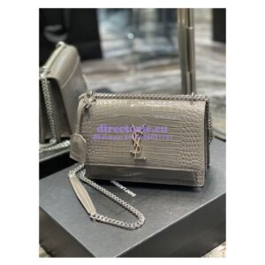 Replica YSL Saint Laurent Medium Sunset Monogram grey crocodile embossed bag 2
