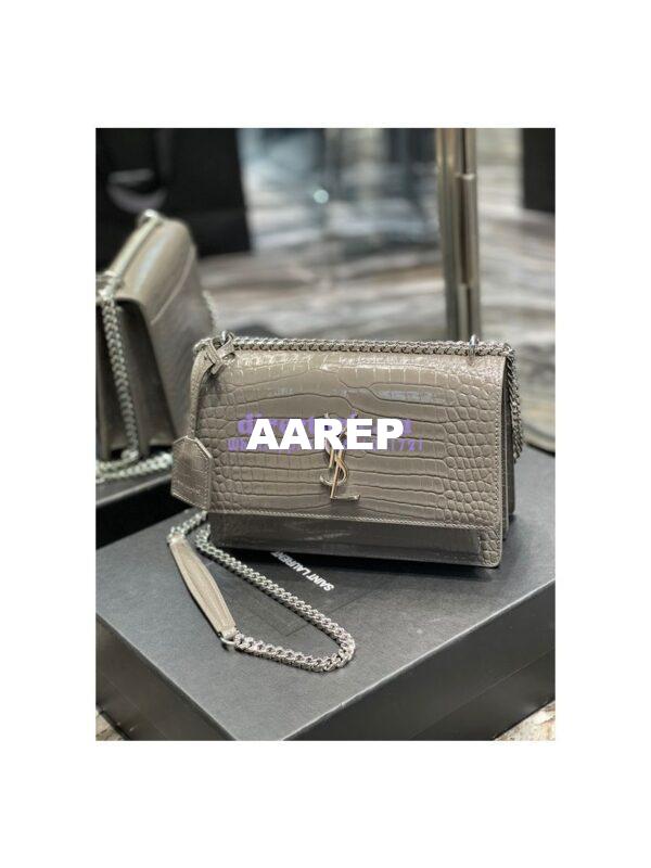 Replica YSL Saint Laurent Medium Sunset Monogram grey crocodile embossed bag 2