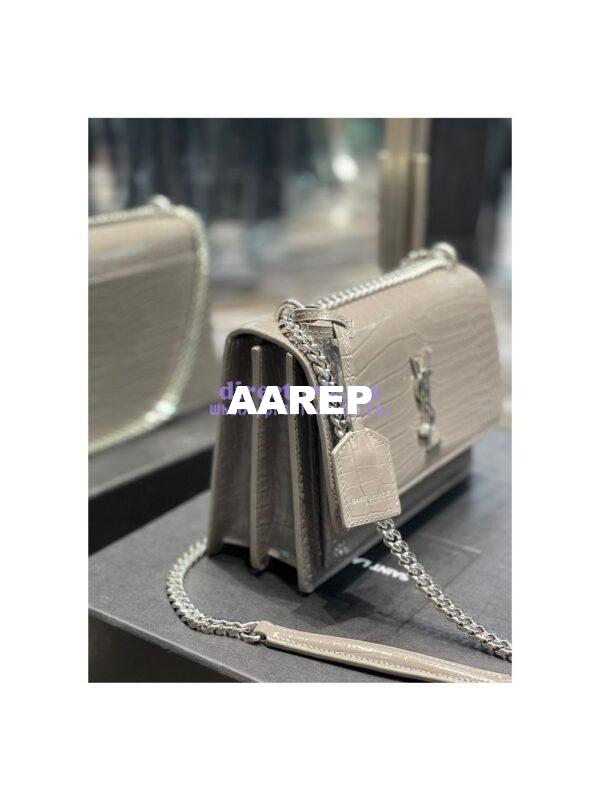 Replica YSL Saint Laurent Medium Sunset Monogram grey crocodile embossed bag 4
