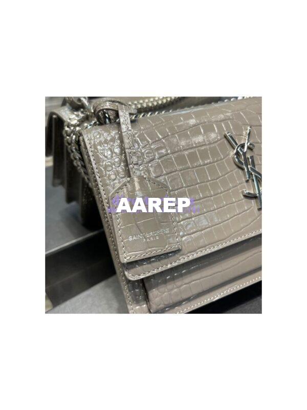Replica YSL Saint Laurent Medium Sunset Monogram grey crocodile embossed bag 5