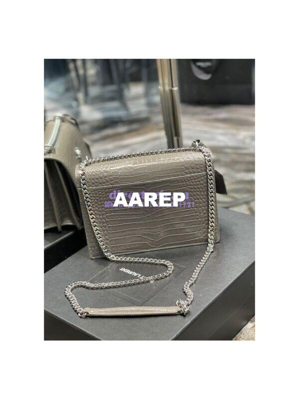 Replica YSL Saint Laurent Medium Sunset Monogram grey crocodile embossed bag 11