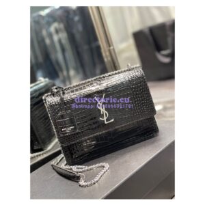 Replica YSL Saint Laurent Medium Sunset Monogram black crocodile embossed bag