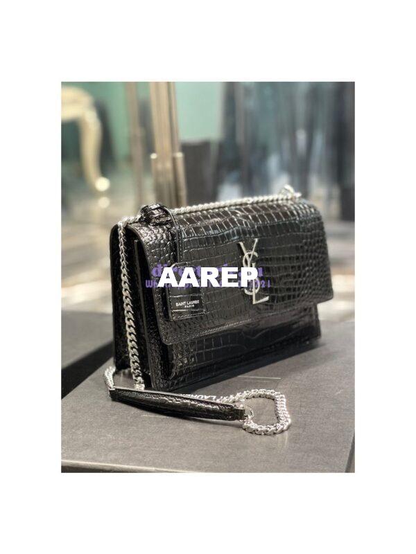 Replica YSL Saint Laurent Medium Sunset Monogram black crocodile embossed bag 4