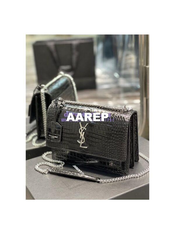 Replica YSL Saint Laurent Medium Sunset Monogram black crocodile embossed bag 5