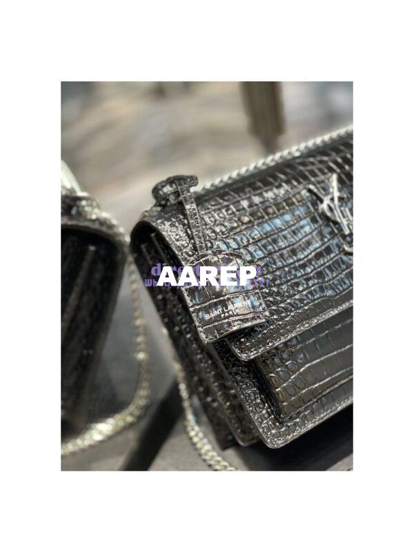 Replica YSL Saint Laurent Medium Sunset Monogram black crocodile embossed bag 6