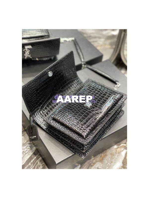 Replica YSL Saint Laurent Medium Sunset Monogram black crocodile embossed bag 10