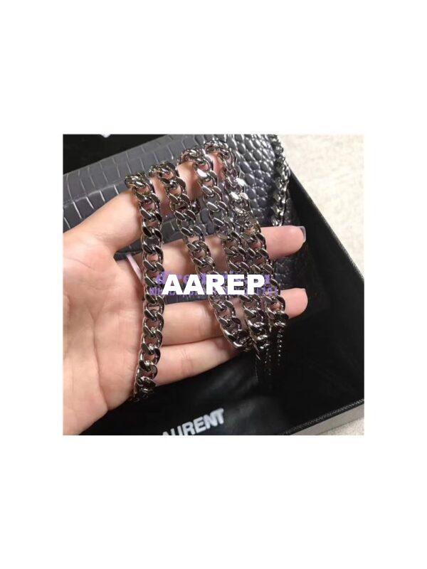 Replica YSL Monogram Saint Laurent Chain Wallet In Grey Crocodile Embossed Shiny Leather 442015 8