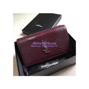 Replica YSL Monogram Saint Laurent Chain Wallet In Wine Red Crocodile Embossed Shiny Leather 442015 2