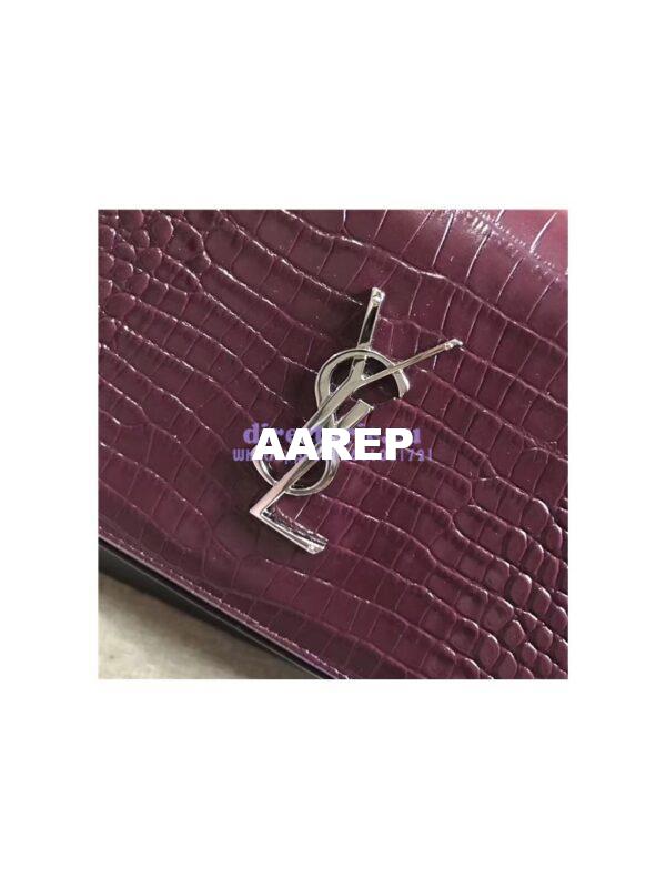 Replica YSL Monogram Saint Laurent Chain Wallet In Wine Red Crocodile Embossed Shiny Leather 442015 5