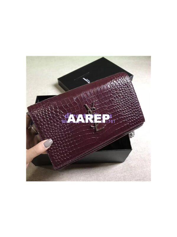 Replica YSL Monogram Saint Laurent Chain Wallet In Wine Red Crocodile Embossed Shiny Leather 442015 6