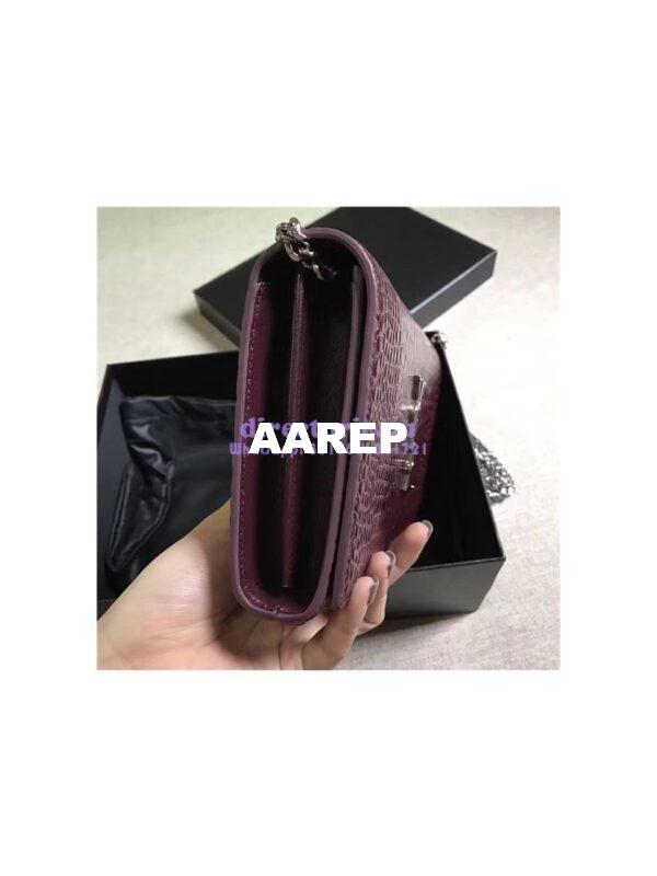 Replica YSL Monogram Saint Laurent Chain Wallet In Wine Red Crocodile Embossed Shiny Leather 442015 7