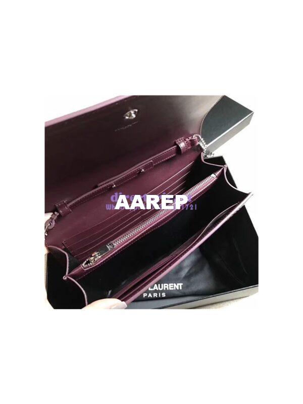 Replica YSL Monogram Saint Laurent Chain Wallet In Wine Red Crocodile Embossed Shiny Leather 442015 8